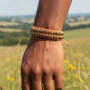 Unisex Brass Beaded & Leather Braided
Adjustable Bracelet